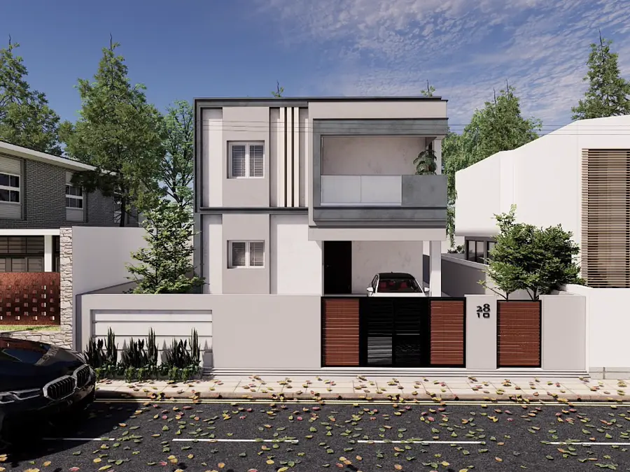 Minimal grey and white residence with street frontage