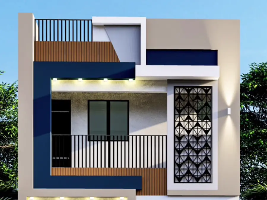 Front elevation study of a 3BHK residence